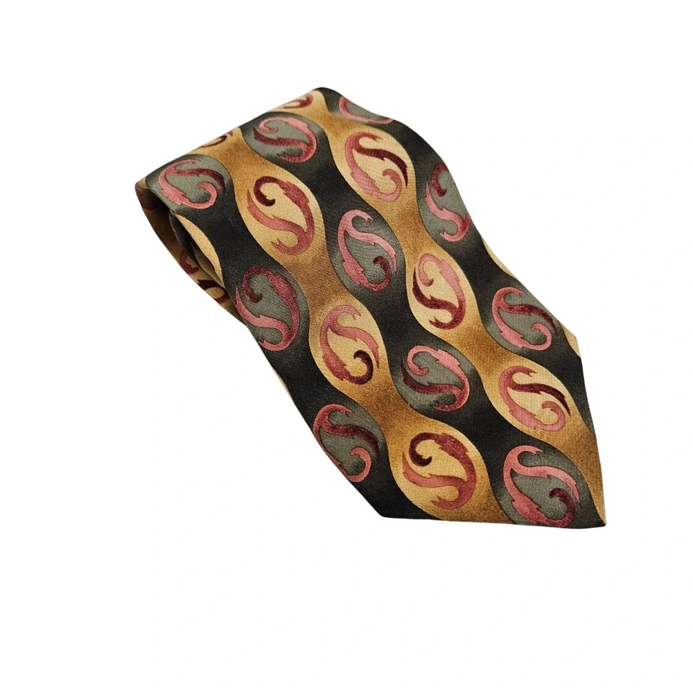 Grateful Dead Mens Silk Tie Paisley Swirl Gold Black‎ Red Fire On The Mountain